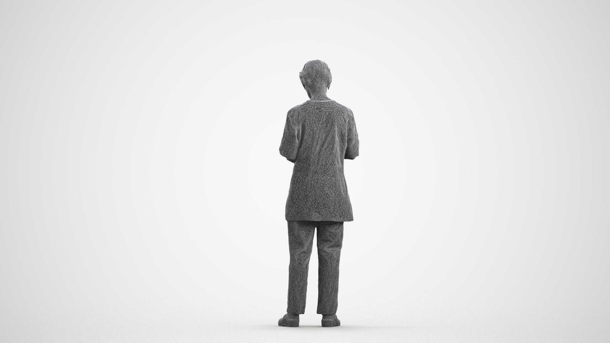 3D people model senior woman medical, scanned human for 3ds Max rendering, wireframe front view