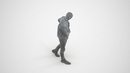 3D scanned man walking casual, photorealistic archviz people for Enscape and SketchUp, wireframe three-quarter view