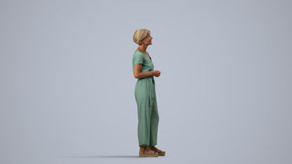 realistic 3D senior woman casual standing, scanned archviz people for Blender and 3ds Max, side view render