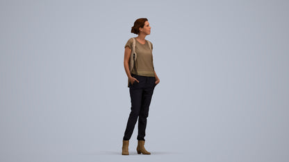 scanned 3D woman casual standing, photogrammetry people for Enscape and V-Ray, standing pose render