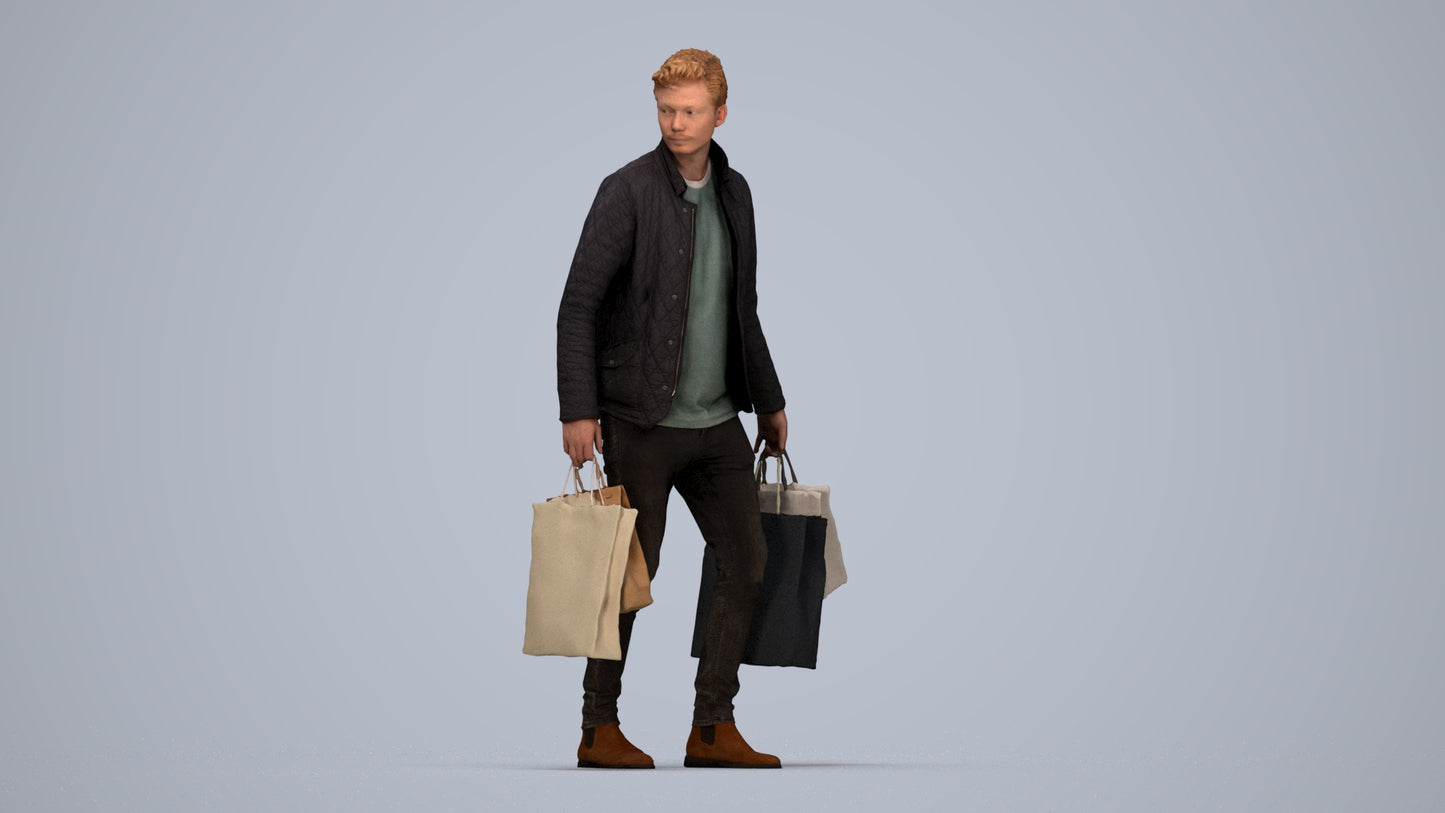 3D scanned man shopping casual, photorealistic archviz people for Enscape and SketchUp, top-down view render