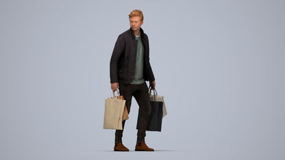 3D scanned man shopping casual, photorealistic archviz people for Enscape and SketchUp, top-down view render