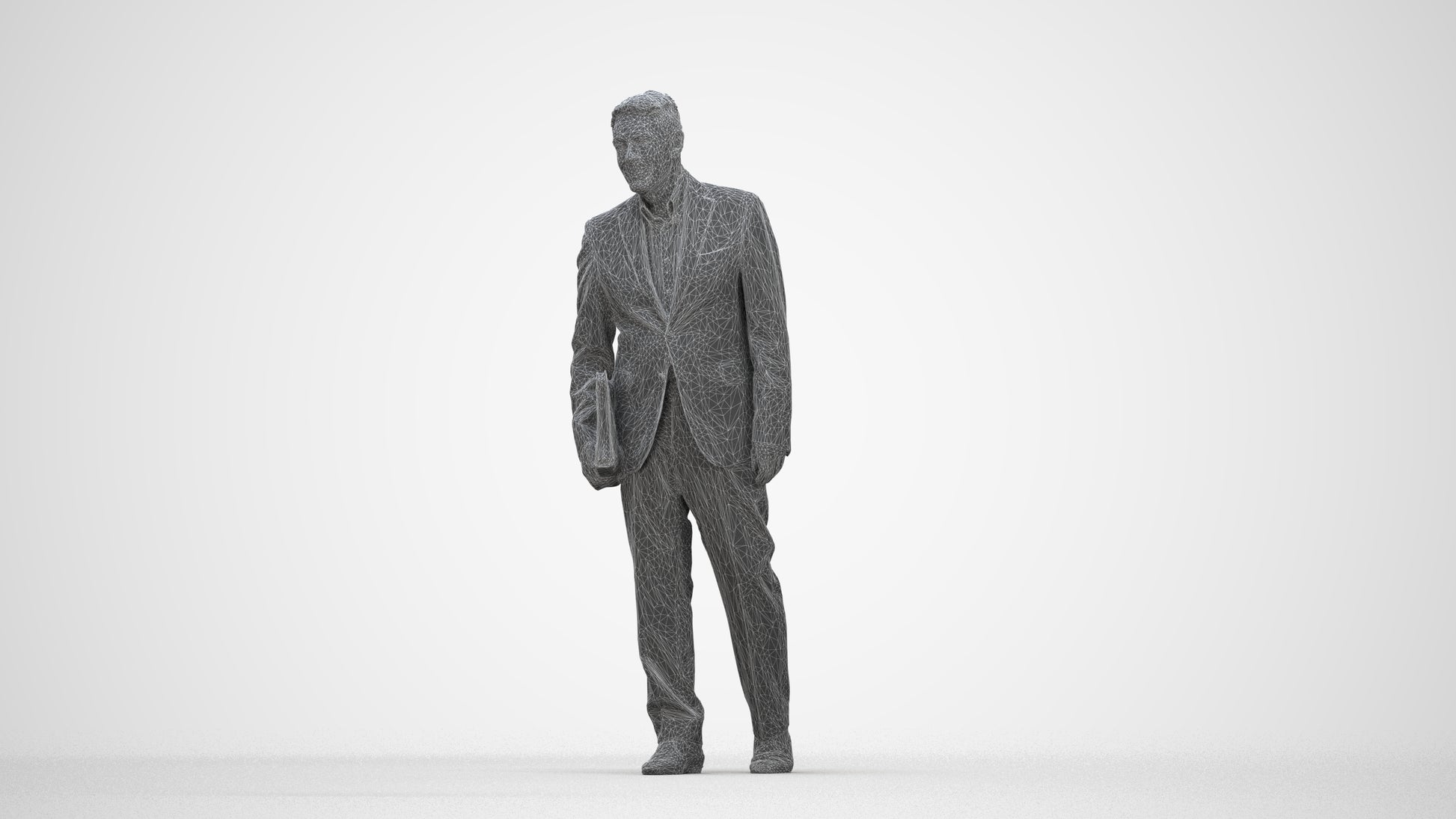 realistic 3D senior man business, scanned archviz people for Blender and 3ds Max, wireframe back view