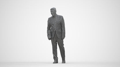 realistic 3D senior man business, scanned archviz people for Blender and 3ds Max, wireframe back view