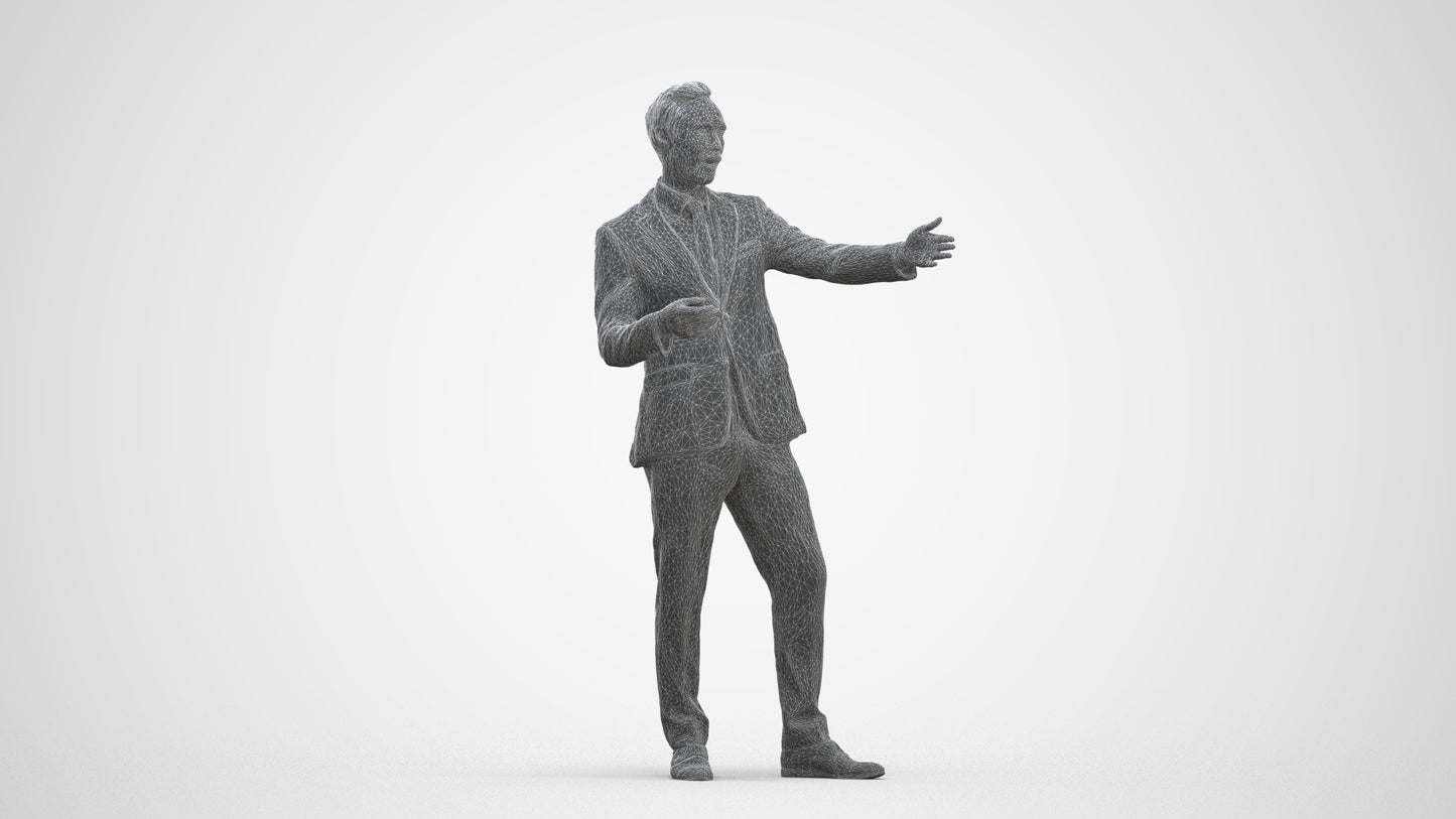 realistic 3D human man business shopping, archviz people FBX OBJ for Blender, three-quarter front view render