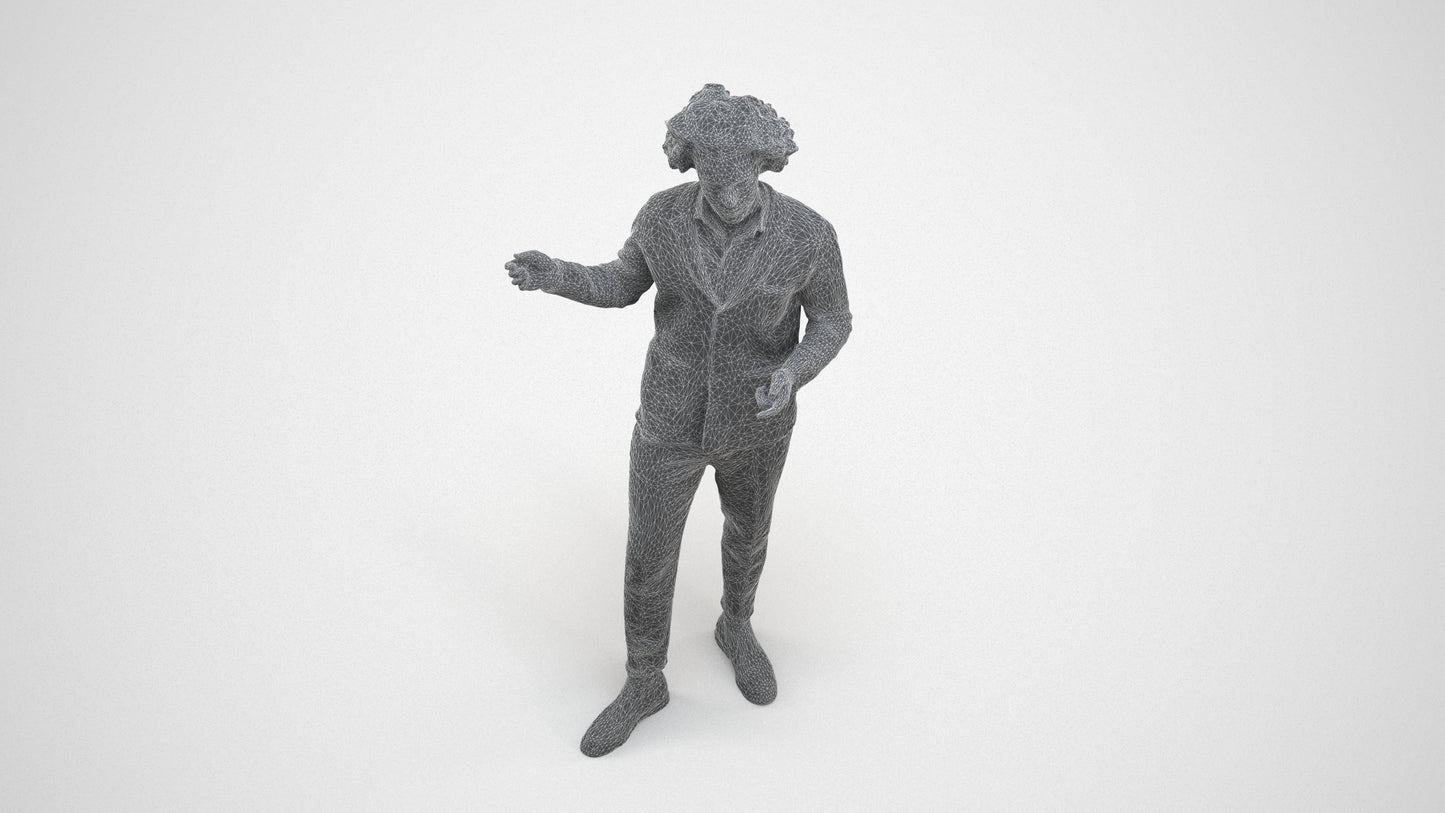 realistic 3D man business, scanned archviz people for Blender and 3ds Max, wireframe three-quarter view
