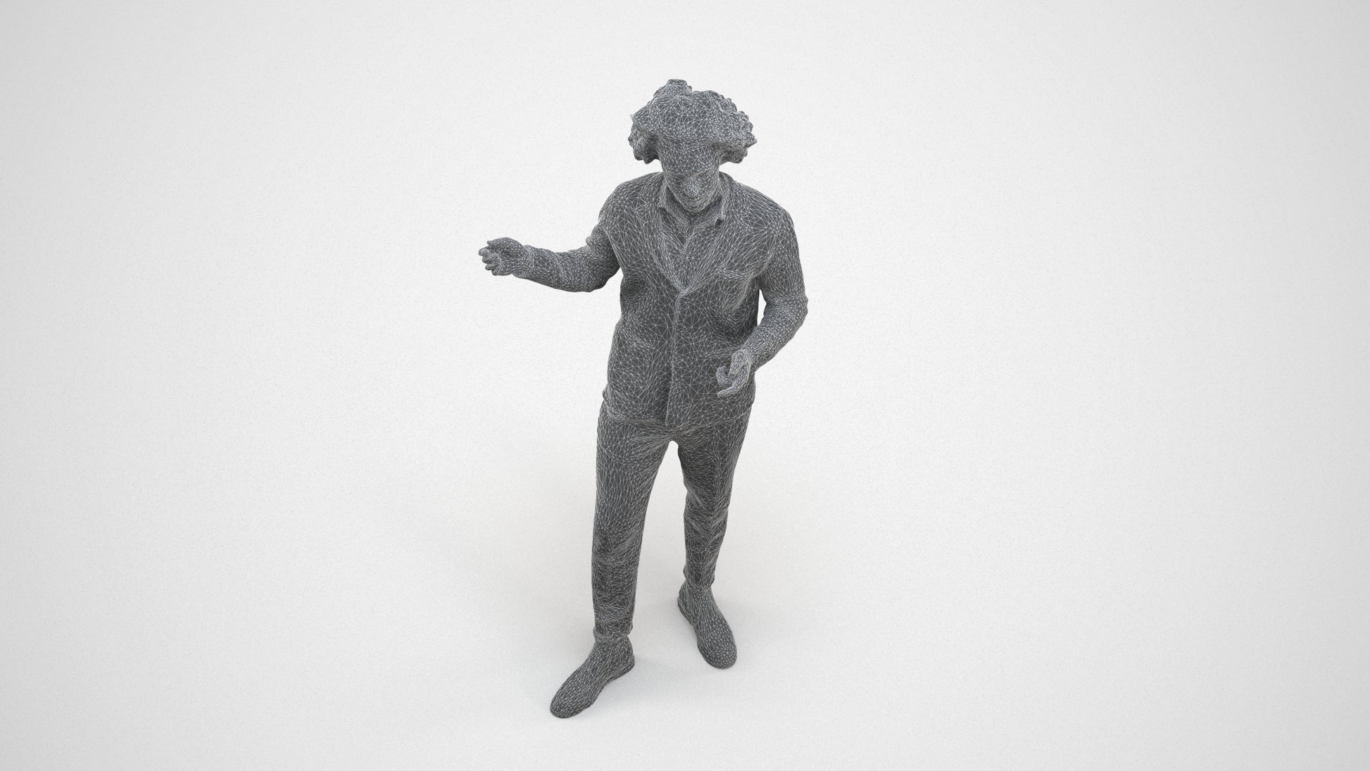 realistic 3D man business, scanned archviz people for Blender and 3ds Max, wireframe three-quarter view