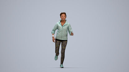 3D human model woman sport, photogrammetry scanned person for archviz, top-down view render