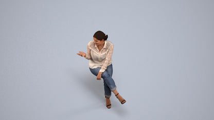 3D people model woman casual sitting, scanned human for 3ds Max rendering, back view render
