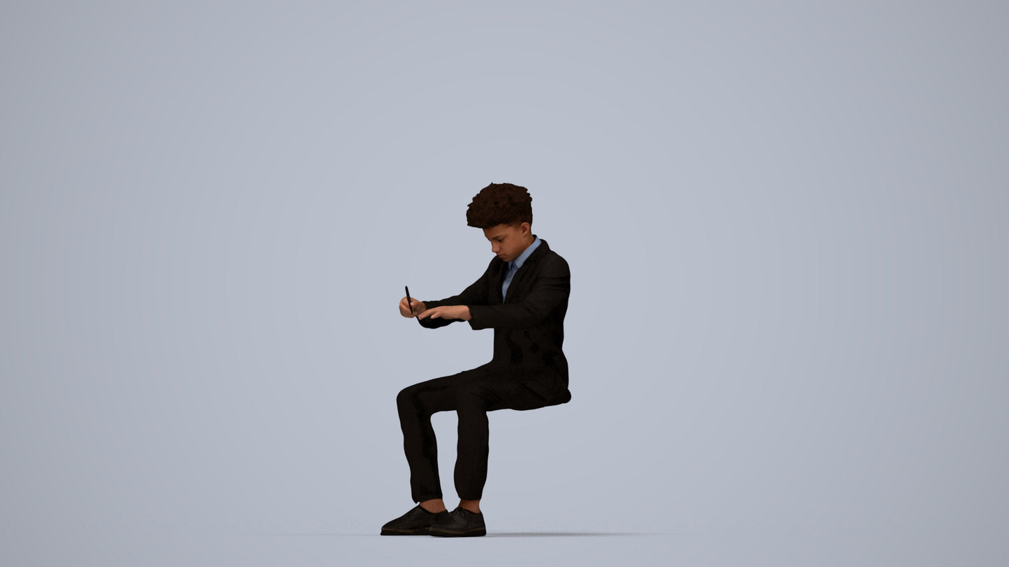 3D human model boy kids, photogrammetry scanned person for archviz, top-down view render