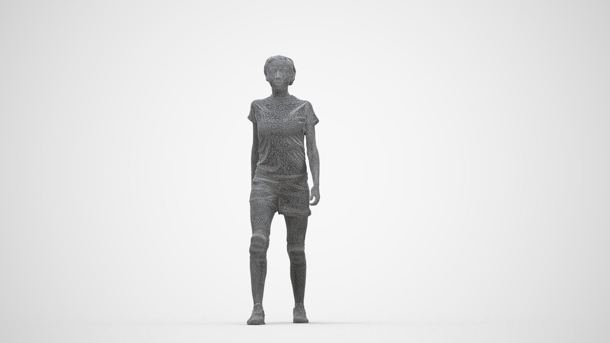 photogrammetry 3D woman sport, realistic human model archviz FBX, wireframe back view