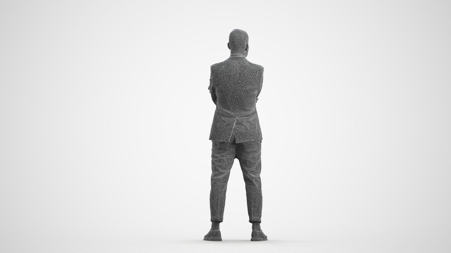 3D human model man business, photogrammetry scanned person for archviz, wireframe front view