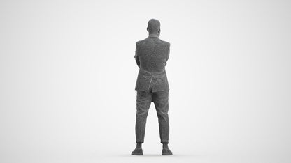 3D human model man business, photogrammetry scanned person for archviz, wireframe front view
