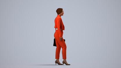 3D human model woman business, photogrammetry scanned person for archviz, side view render