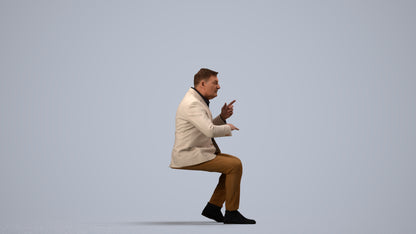3D human model man business, photogrammetry scanned person for archviz, side view render