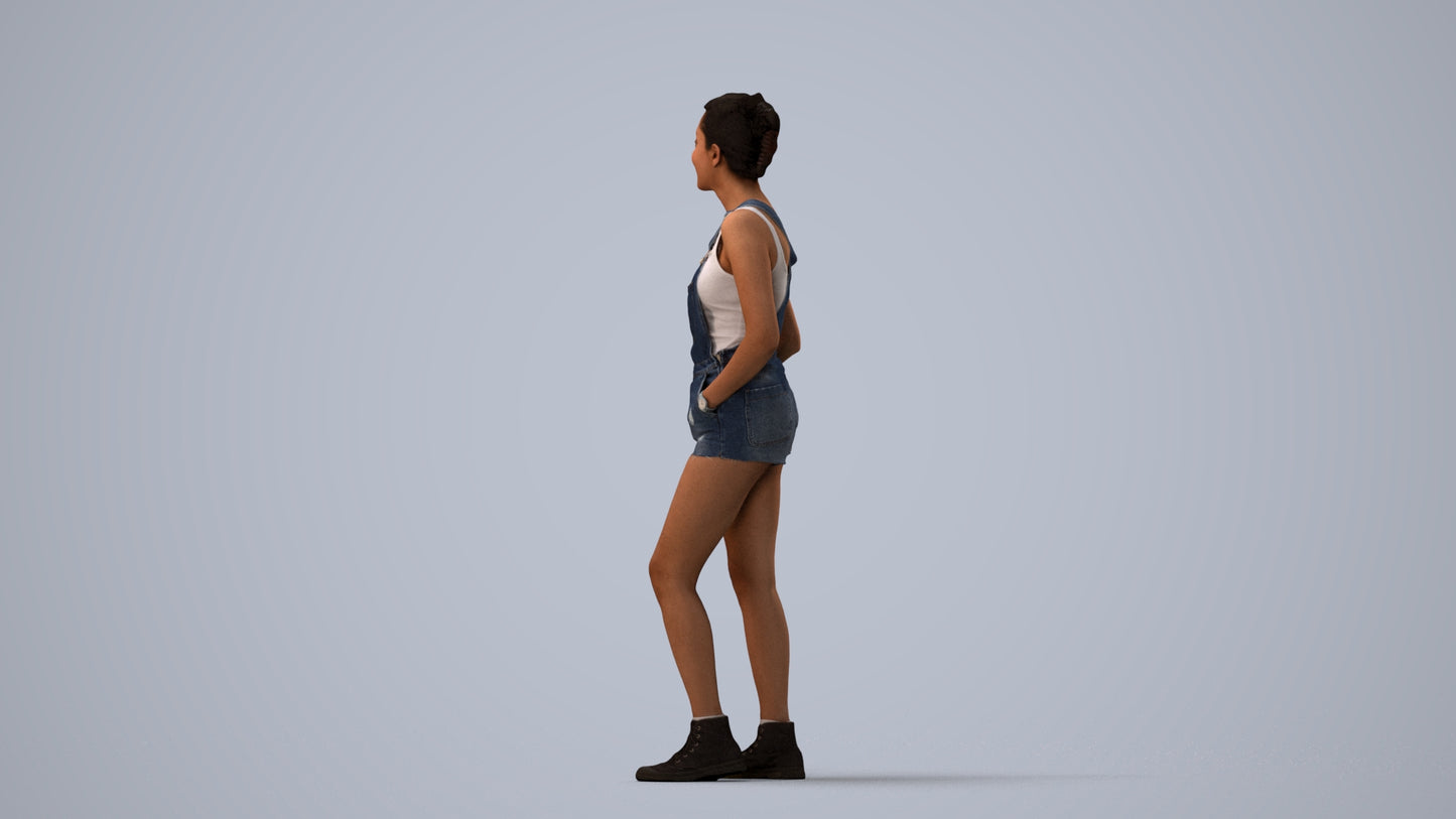 3D people model woman casual standing, scanned human for 3ds Max rendering, three-quarter view render