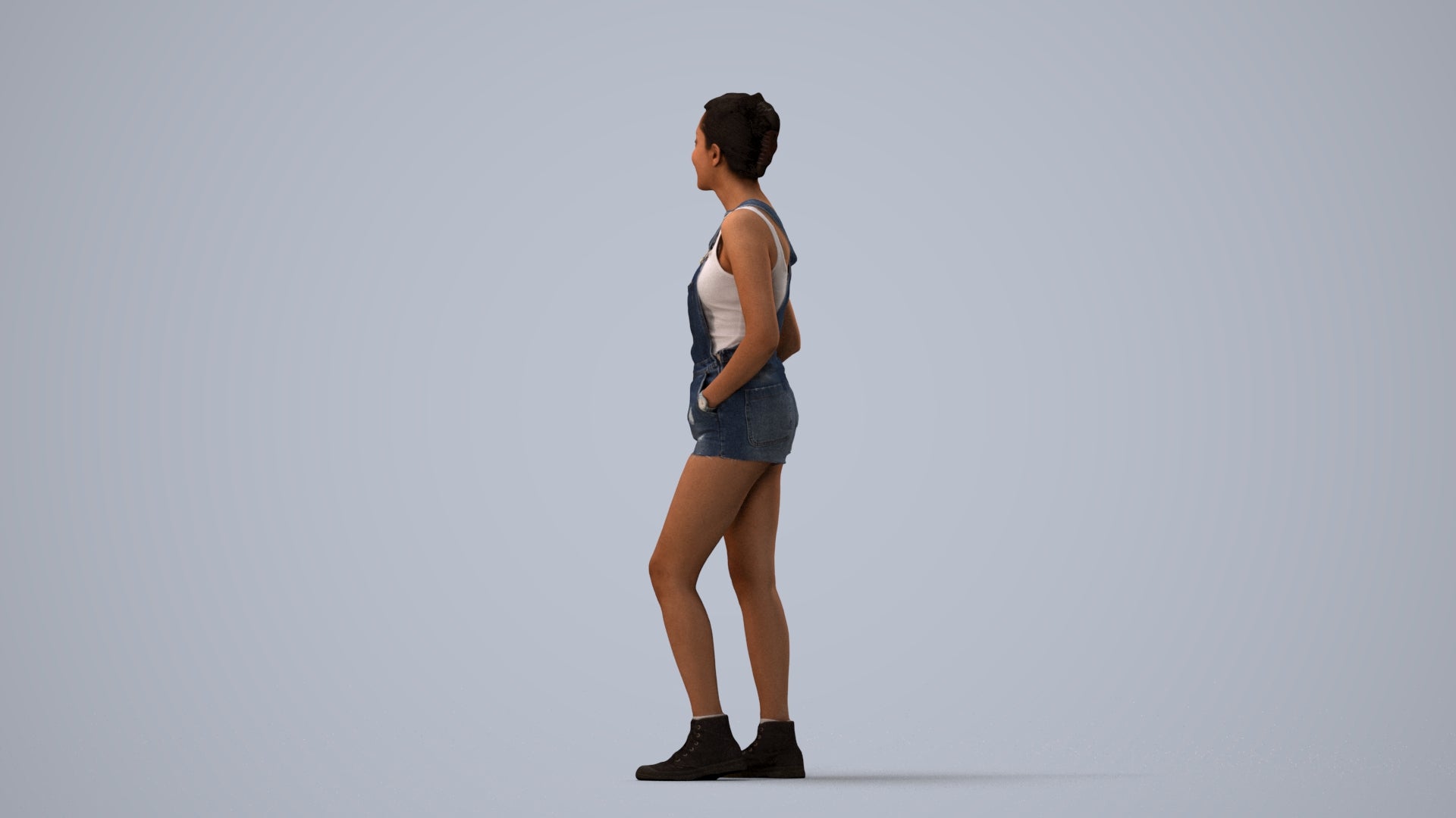 3D people model woman casual standing, scanned human for 3ds Max rendering, three-quarter view render