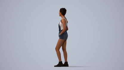 3D people model woman casual standing, scanned human for 3ds Max rendering, three-quarter view render