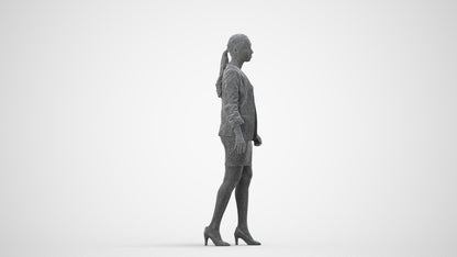 photogrammetry 3D woman business walking, realistic human model archviz FBX, wireframe side view