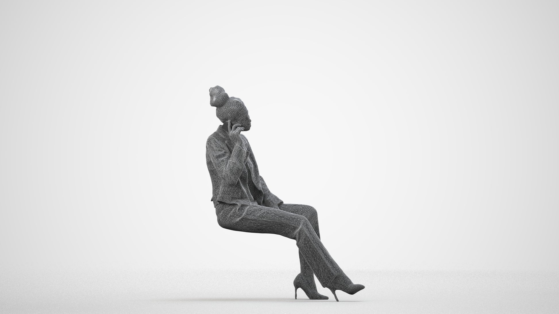 realistic 3D people woman business, render-ready for V-Ray and Corona, FBX OBJ, wireframe side view