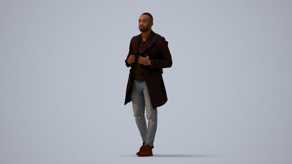3D people model man casual walking, scanned human for 3ds Max rendering, three-quarter view render