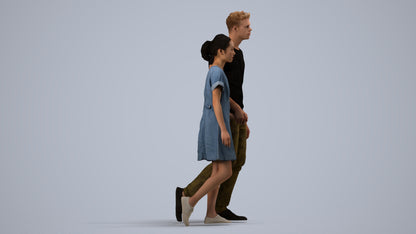 3D human model woman casual couple, photogrammetry scanned person for archviz, side view render