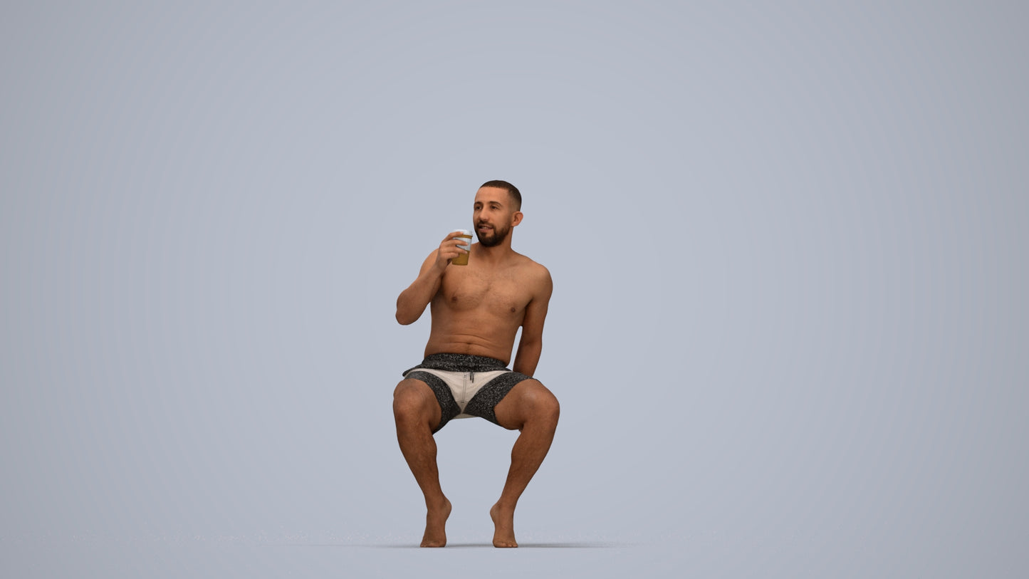 realistic 3D people man pool, render-ready for V-Ray and Corona, FBX OBJ, top-down view render