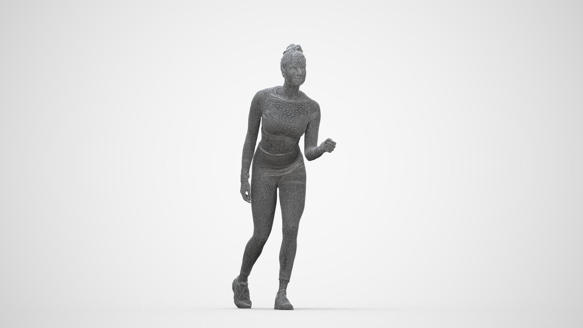 realistic 3D people woman sport, render-ready for V-Ray and Corona, FBX OBJ, wireframe back view