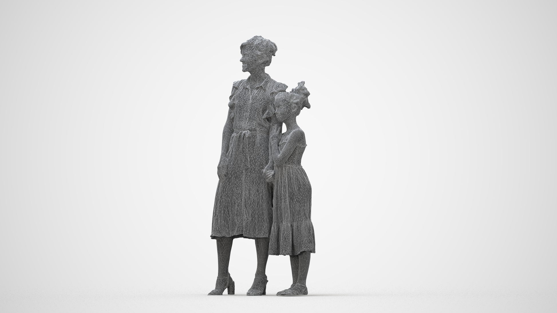 3D people model girl casual kids, scanned human for 3ds Max rendering, wireframe back view