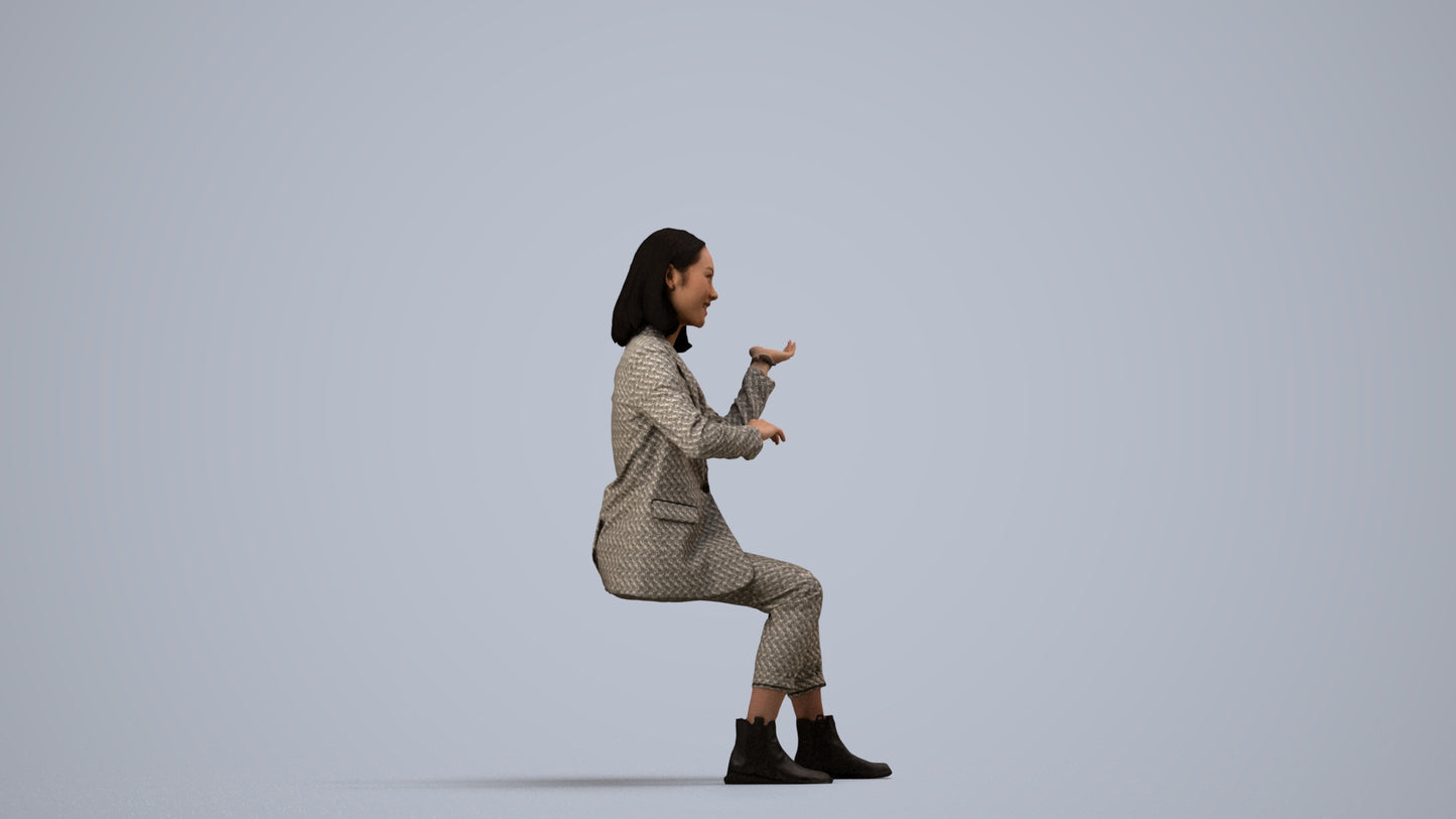realistic 3D woman business, scanned archviz people for Blender and 3ds Max, side view render