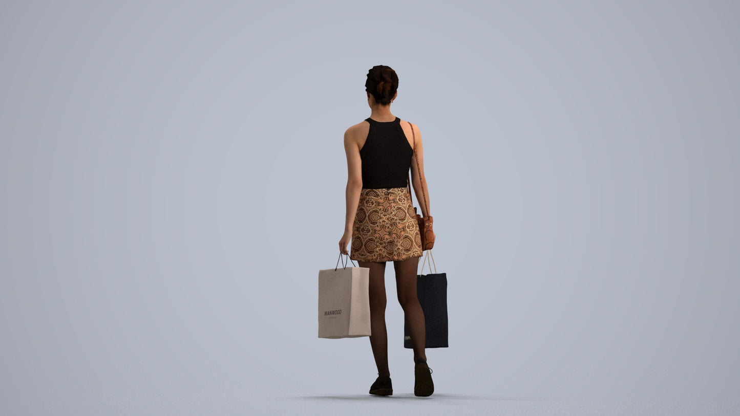 3D people model woman casual shopping, scanned human for 3ds Max rendering, front view render