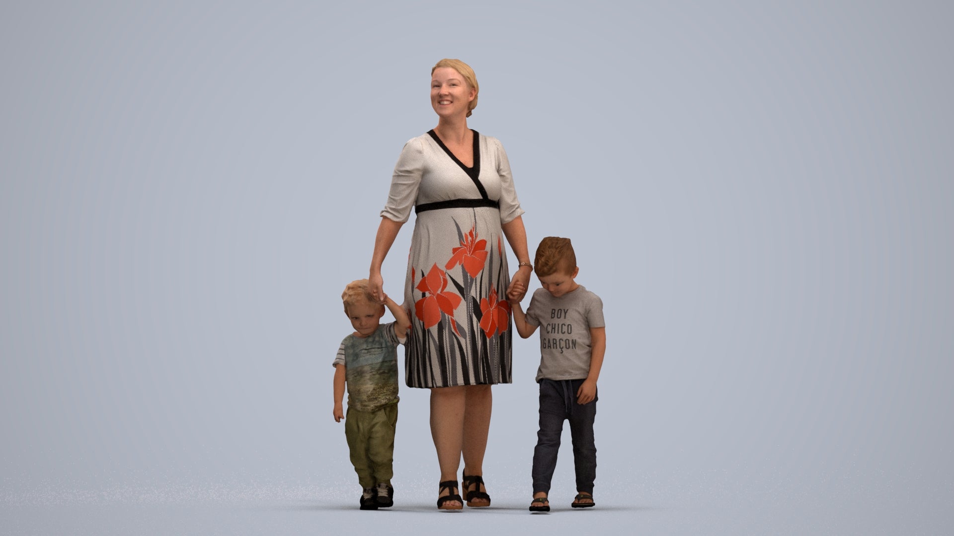 3D human model girl casual kids, photogrammetry scanned person for archviz, standing pose render