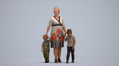 3D human model girl casual kids, photogrammetry scanned person for archviz, standing pose render