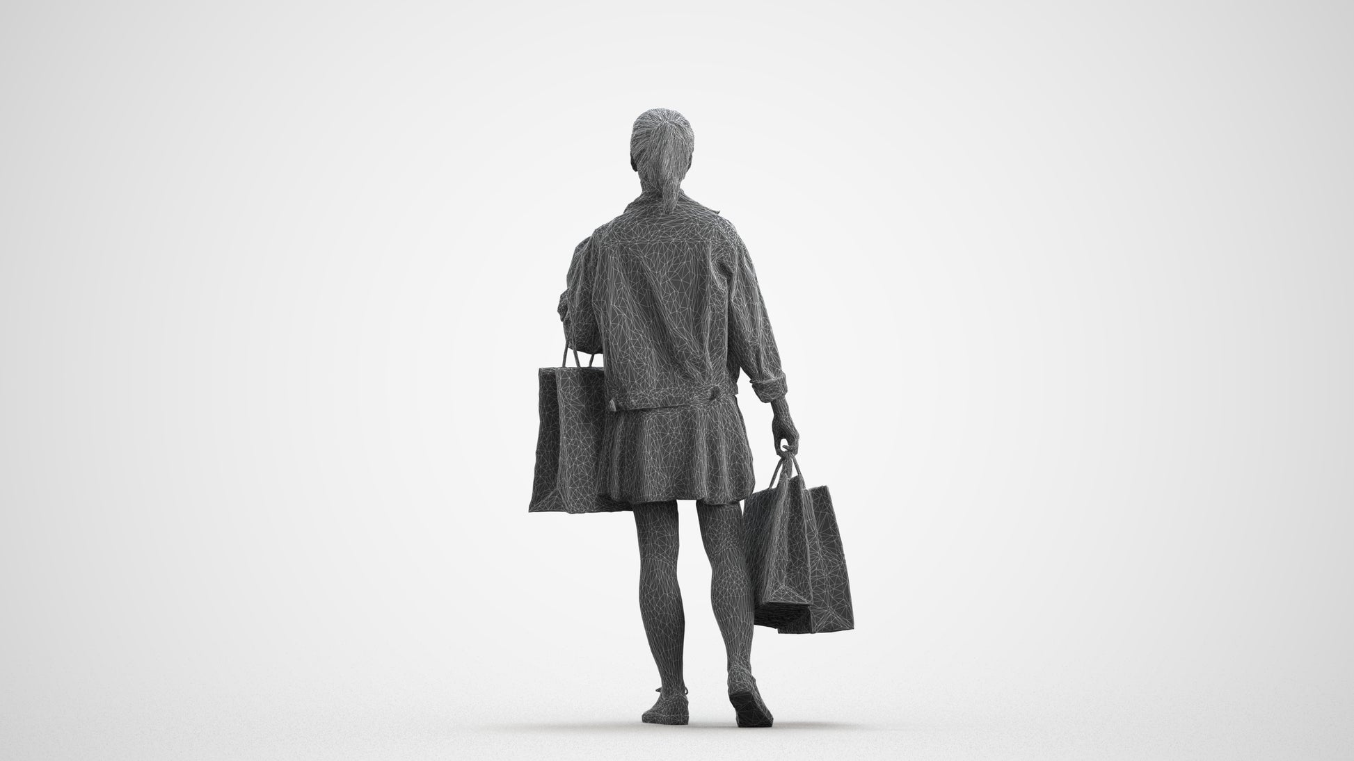 realistic 3D human woman casual walking, archviz people FBX OBJ for Blender, wireframe front view