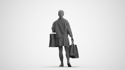 realistic 3D human woman casual walking, archviz people FBX OBJ for Blender, wireframe front view