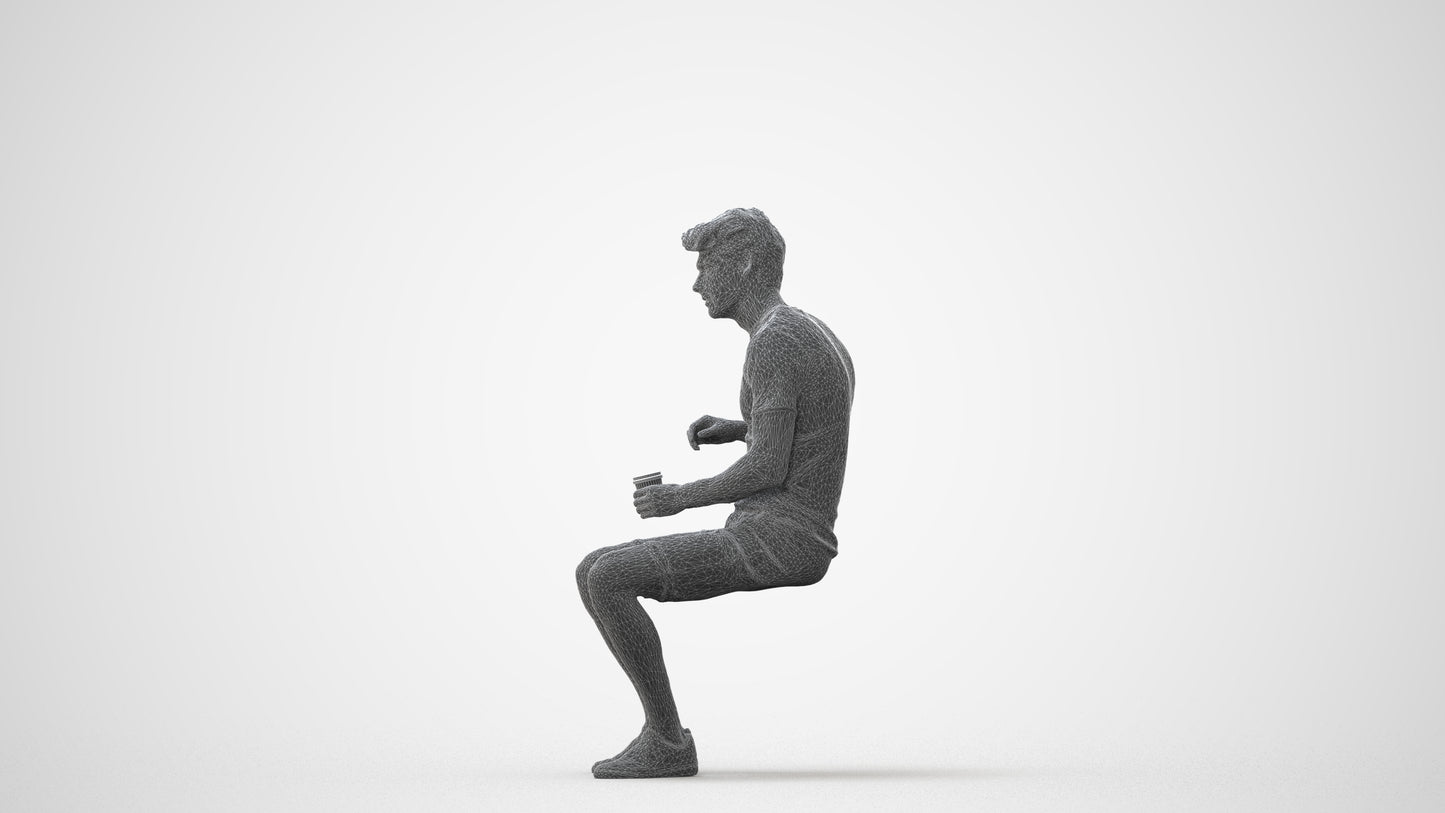 photogrammetry 3D man casual sitting, realistic human model archviz FBX, square thumbnail