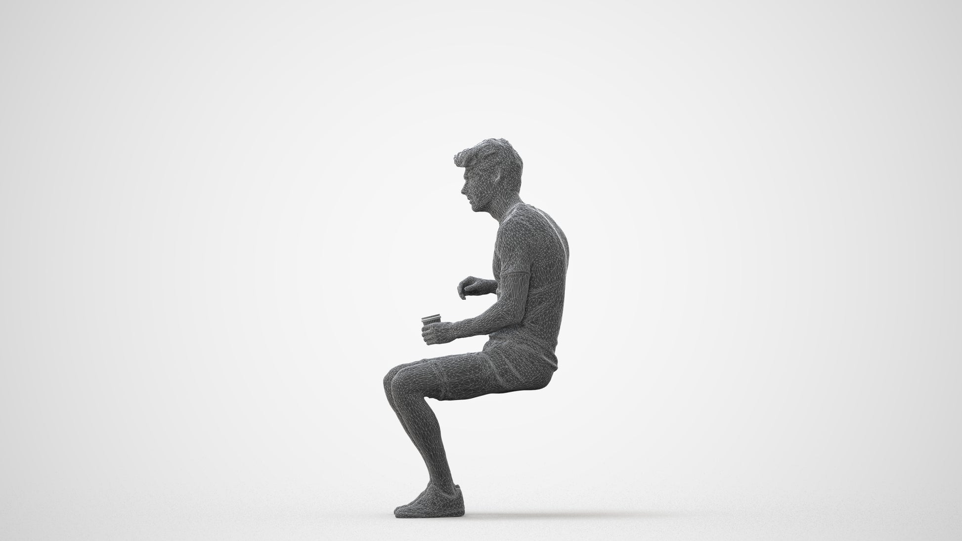 photogrammetry 3D man casual sitting, realistic human model archviz FBX, square thumbnail