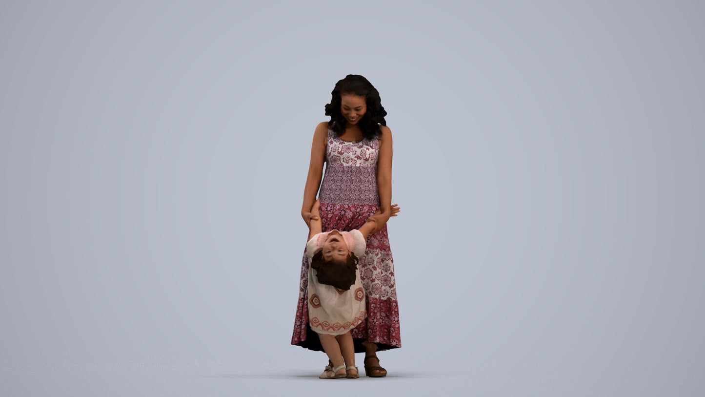 3D human model girl casual kids, photogrammetry scanned person for archviz, standing pose render