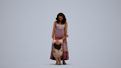 3D human model girl casual kids, photogrammetry scanned person for archviz, standing pose render