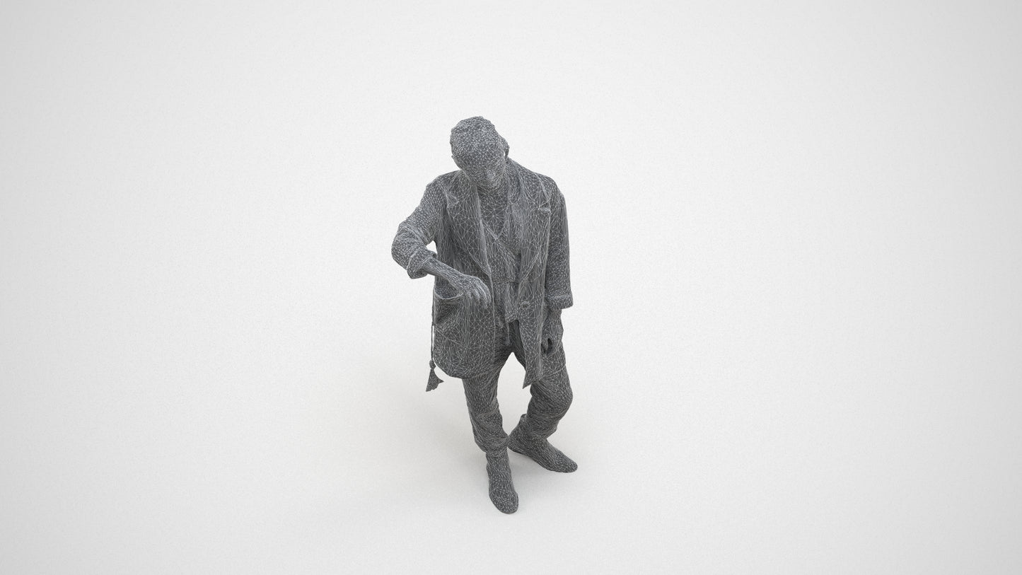 realistic 3D woman casual standing, scanned archviz people for Blender and 3ds Max, wireframe three-quarter view