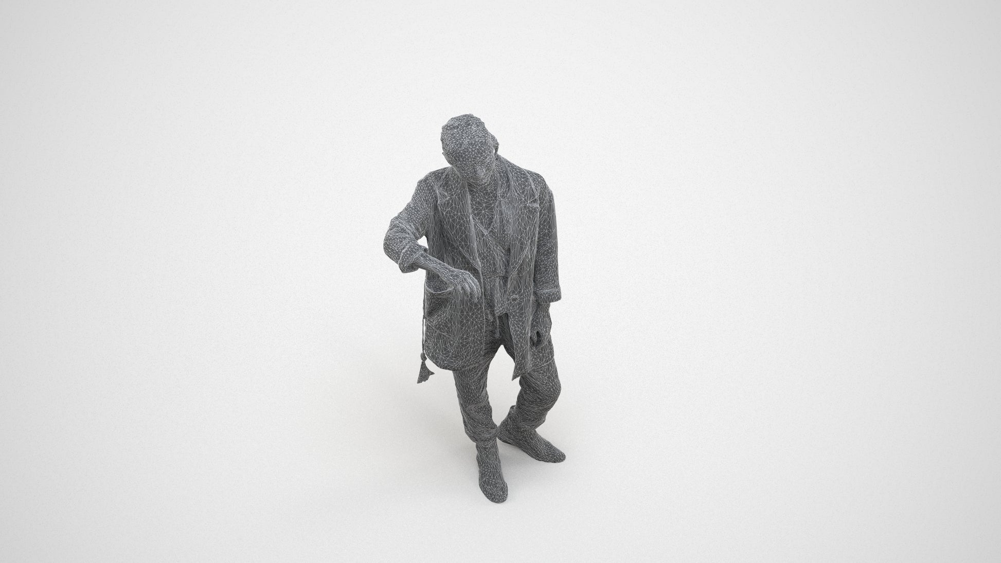 realistic 3D woman casual standing, scanned archviz people for Blender and 3ds Max, wireframe three-quarter view