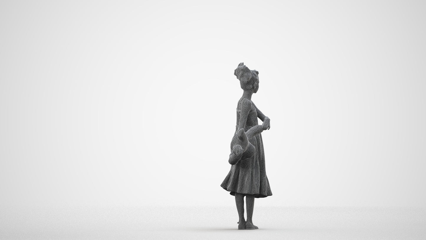 scanned 3D girl casual kids, photogrammetry people for Enscape and V-Ray, wireframe side view