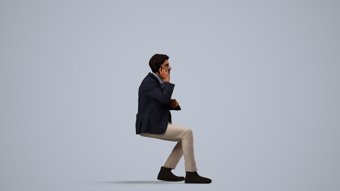 realistic 3D human man business, archviz people FBX OBJ for Blender, side view render