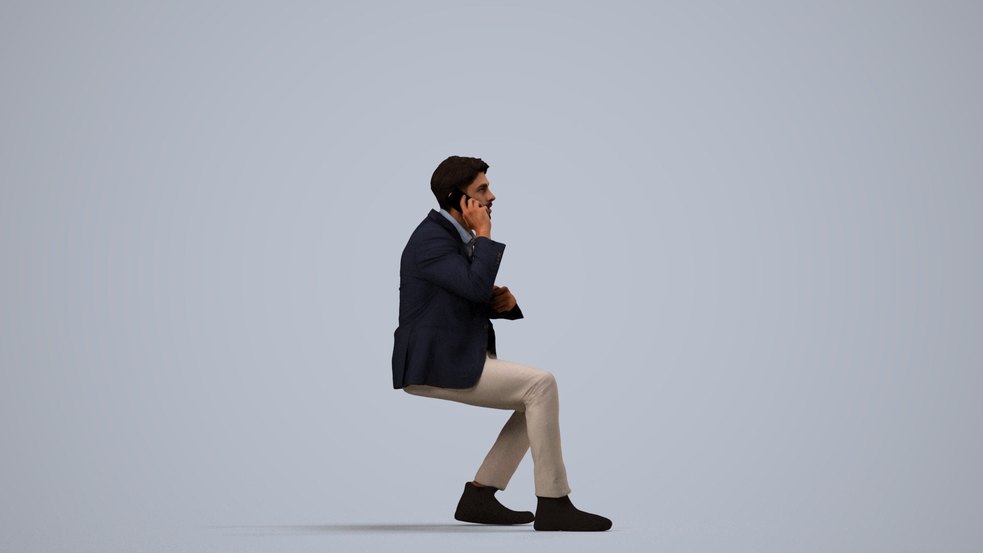 realistic 3D human man business, archviz people FBX OBJ for Blender, side view render