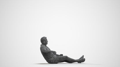 3D scanned man sitting casual, photorealistic archviz people for Enscape and SketchUp, wireframe front view