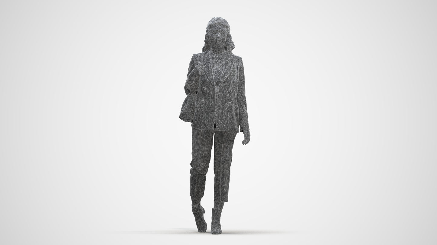 scanned 3D woman business walking, photogrammetry people for Enscape and V-Ray, three-quarter front view render