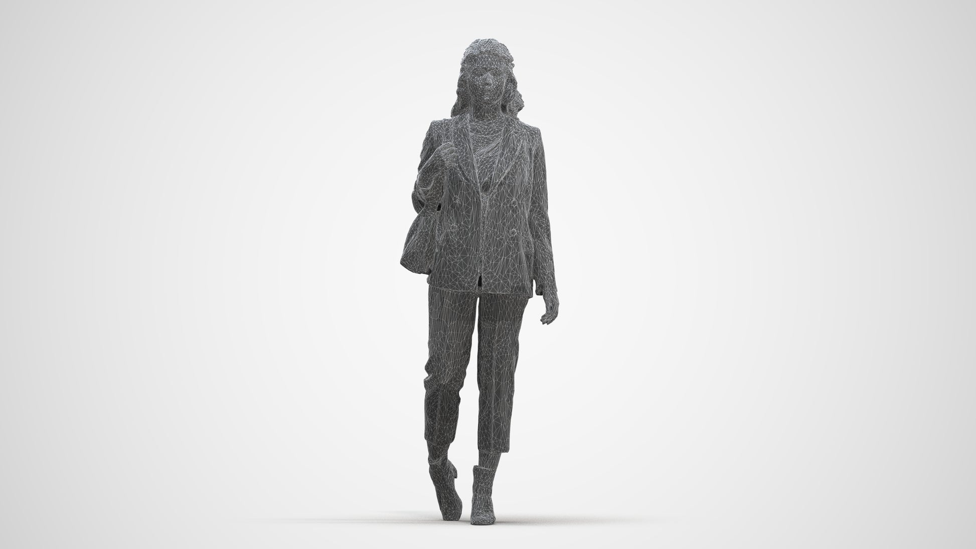 scanned 3D woman business walking, photogrammetry people for Enscape and V-Ray, three-quarter front view render