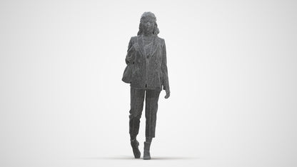 scanned 3D woman business walking, photogrammetry people for Enscape and V-Ray, three-quarter front view render