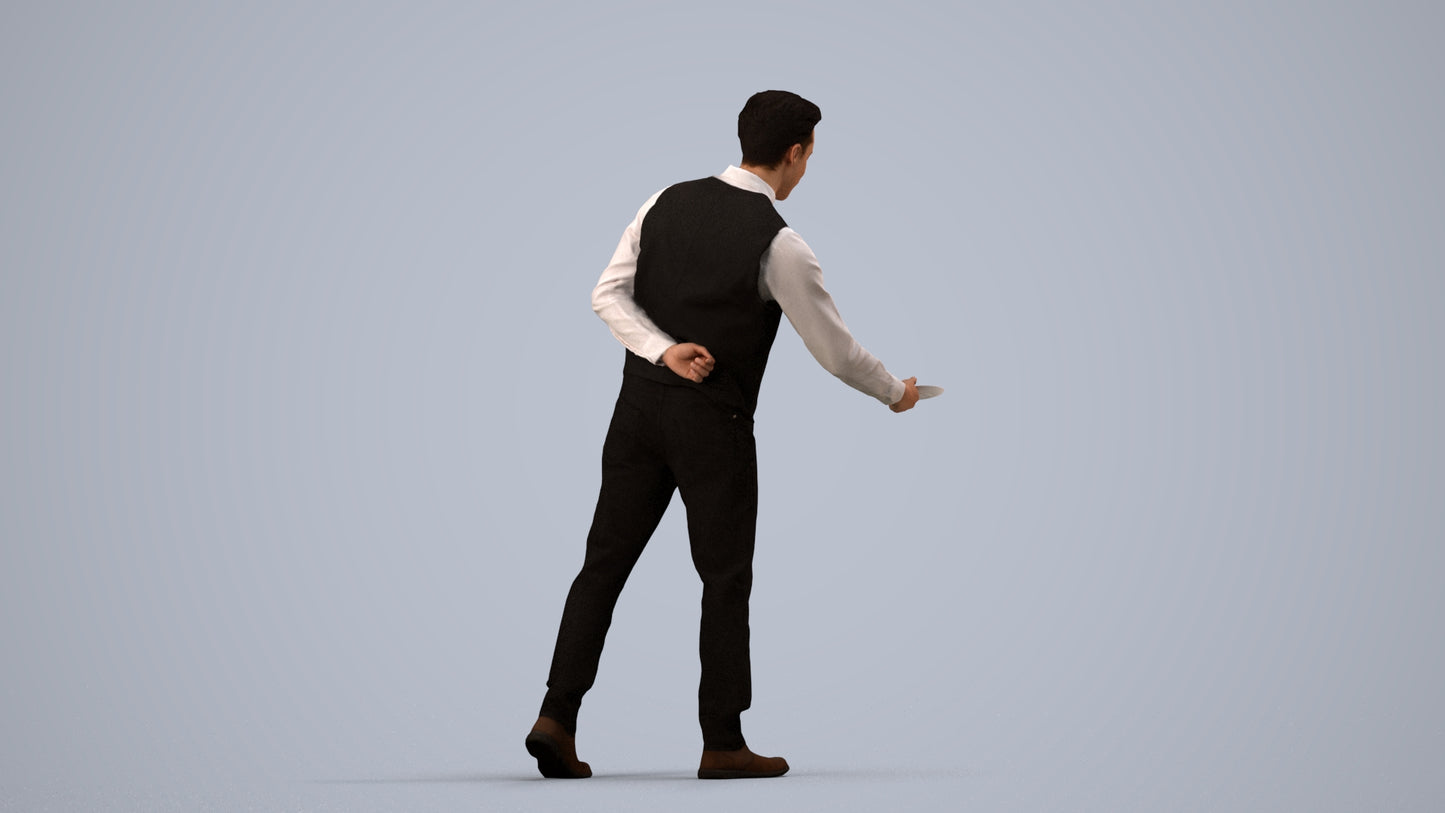 3D scanned man hospitality, photorealistic archviz people for Enscape and SketchUp, side view render