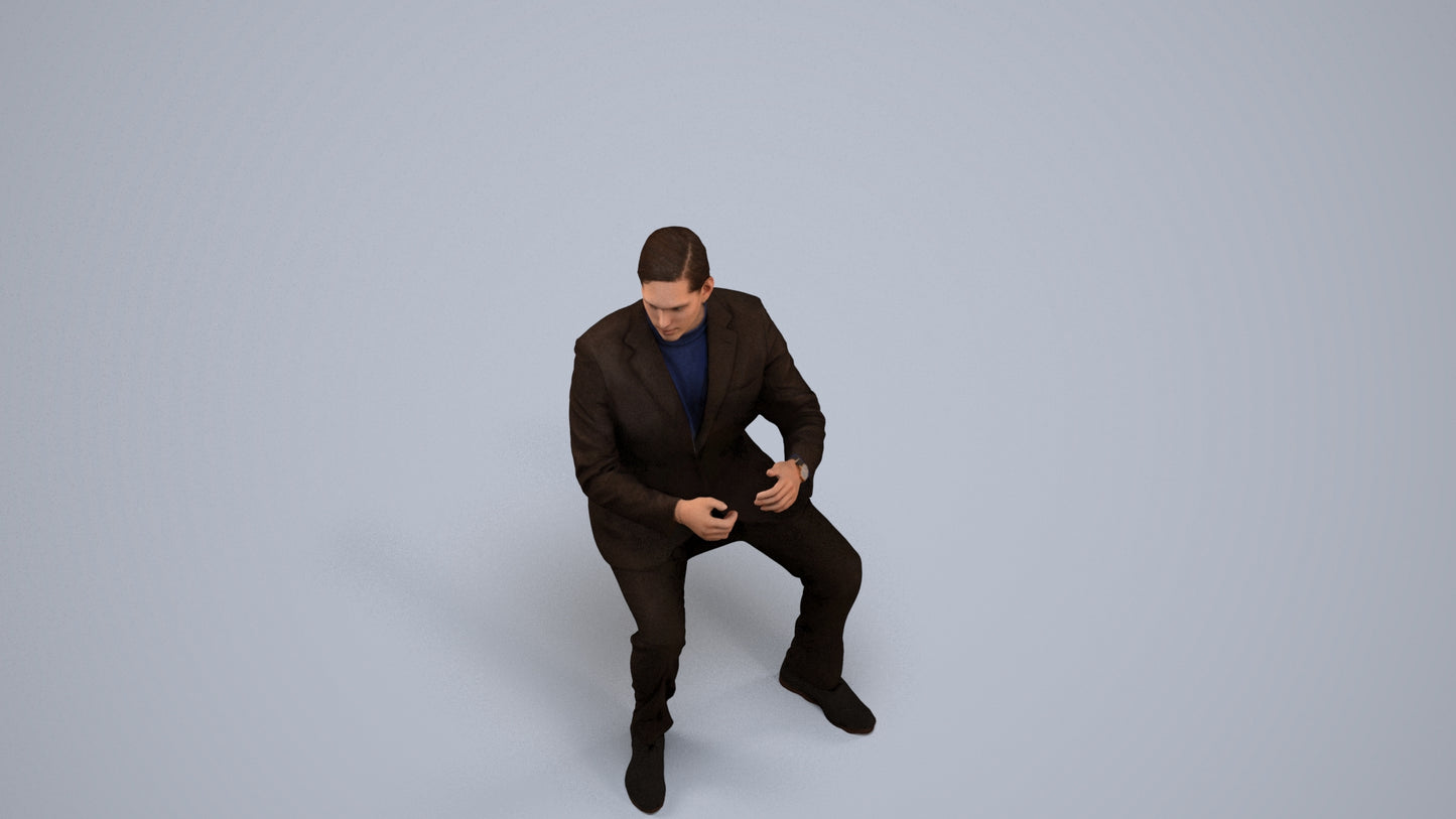 realistic 3D man business, scanned archviz people for Blender and 3ds Max, back view render